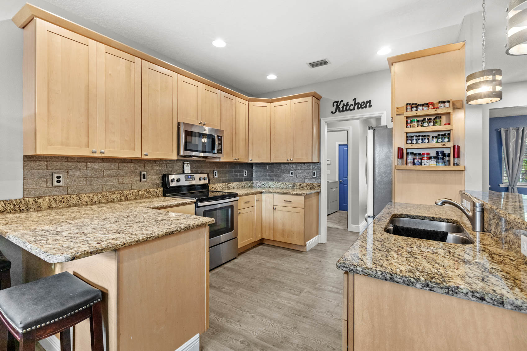 kitchen with light brown cabinets